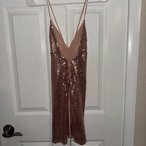 Lucy in the Sky RoseGold Slip Dress Spaghetti Strap Backless